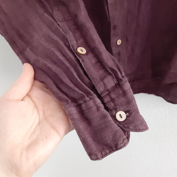 Kolby 100% Linen Button Down Shirt Collared Eggplant Purple Mens XL Sustainable - Picture 4 of 10